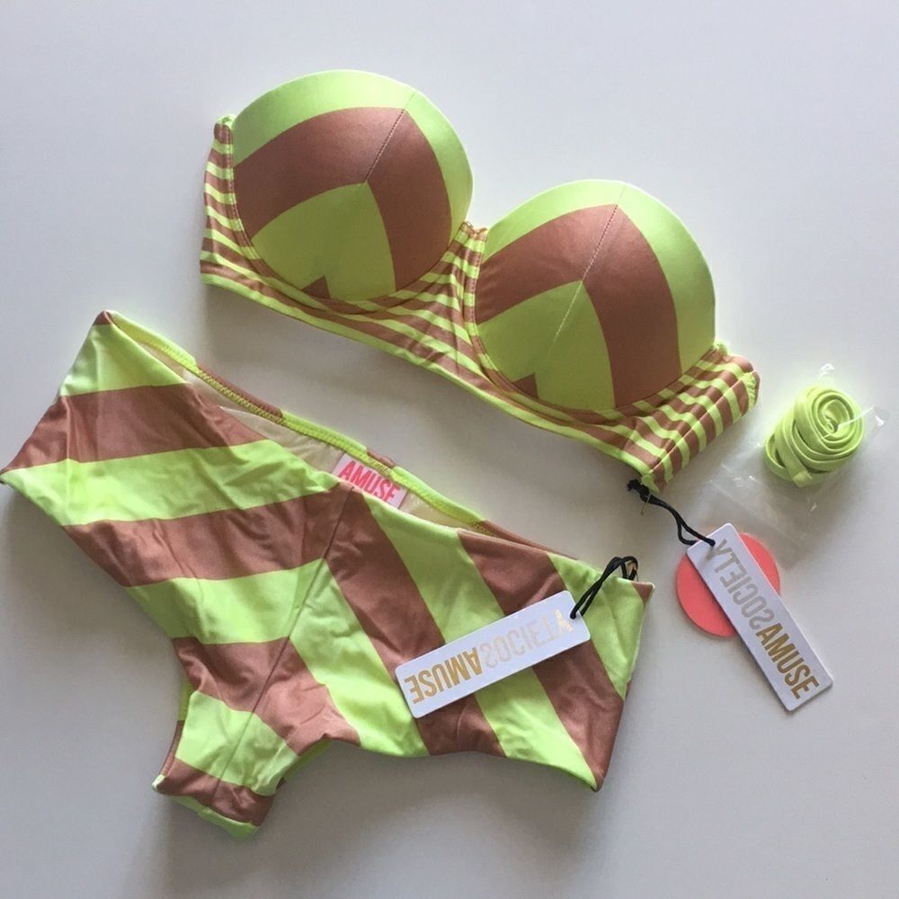 Amuse Society Neon Chevron Swim Suit